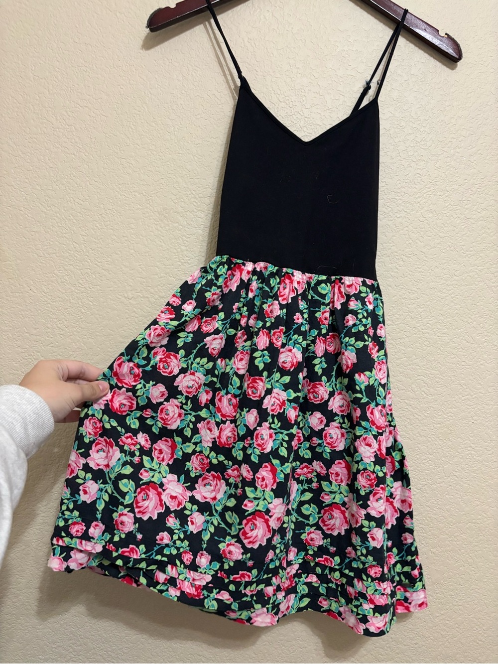 PINK Victoria's Secret Black Floral Spaghetti Strap Dress